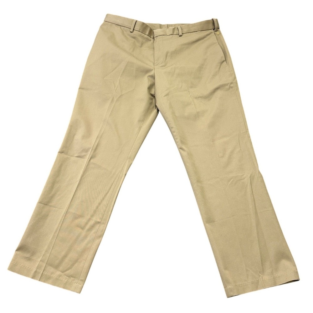 Perry Ellis Portfolio Mens Tan Khaki Dress Pants 36x29 Flat Front Stretch Chino